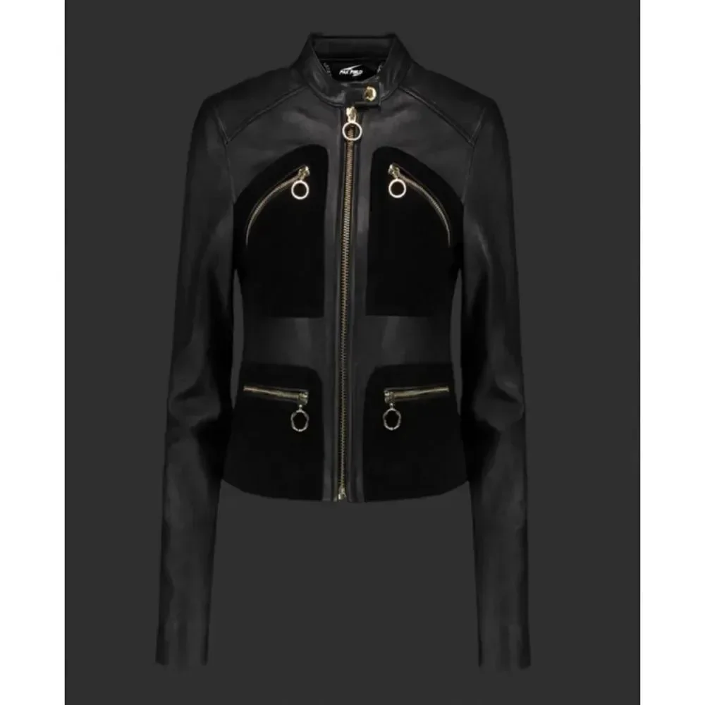 Rare ~Michael Michael Kors Suede-Paneled Lamb Leather Jacket in Black Size 10
